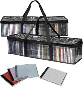 Penjualan laris ritsleting portabel tas penyimpanan CD transparan PVC pemegang PVC bening untuk CD Video permainan buku topi