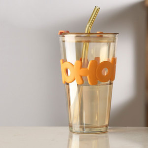 Gobelet à eau et à café <span class=keywords><strong>en</strong></span> <span class=keywords><strong>verre</strong></span> de grande capacité, au design élégant, avec couvercle <span class=keywords><strong>en</strong></span> plastique et <span class=keywords><strong>paille</strong></span> intégrée, idéal pour l'été - Product Image 3