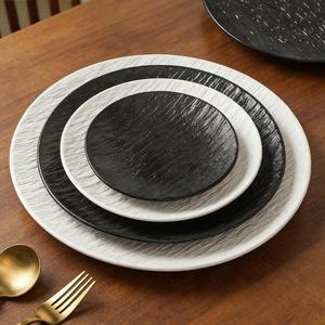 High Temperature Decal Textured Porcelain White and Black Dinnerware Plates Ceramic with Dishwasher <b>Safety</b> - Product Image 4