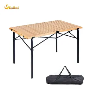 Lightweight folding table convenient iron tube picnic camping folding beech table top egg roll table