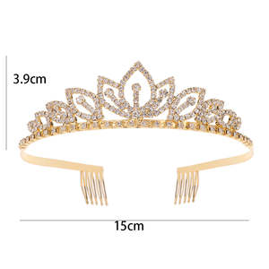 Elegante corona de pelo de aleación chapada en oro Tiara de diamantes de imitación para niñas Boda nupcial Cumpleaños conjunto de joyería de Graduación - Product Image 2