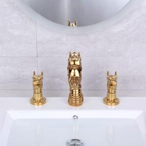 Luxe 3 Stuk Dragon Vorm Retro Split Gold Drie Gaten 2 Handvat Messing Badkamer Hot Cold Mengkranen Basin Sink kraan - Product Image 5