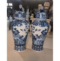 Laku keras buatan tangan Cina biru putih stoples jahe besar naga dan pola Phoenix keramik Jar candi dengan Foo tutup anjing