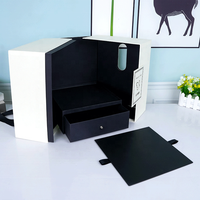 Tiroir à gâteau mousse haut de gamme noir portable à double porte avec logo personnalisé Boîte en papier pour gâteau alimentaire à fenêtre rehaussée pour mariage