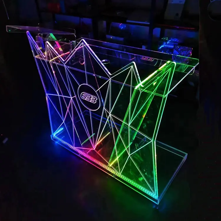 Großhandel Custom Size Acryl Clear DJ Stand für Party Bar, Steht isch mit LED-Leuchten, Steht isch für Bar