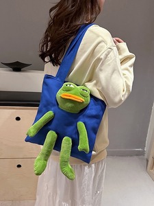 New Canvas <strong>Bag</strong> Cute <strong>Frog</strong> Doll Shoulder <strong>Bag</strong> Large Capacity Casual Tote <strong>Bag</strong> for College Students - Product Image 4