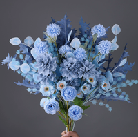 Série de fleurs en soie bleue Décoration de mariage Arrangement floral Bleu marine royal Bleu clair poussiéreux Fleurs artificielles Roses artificielles