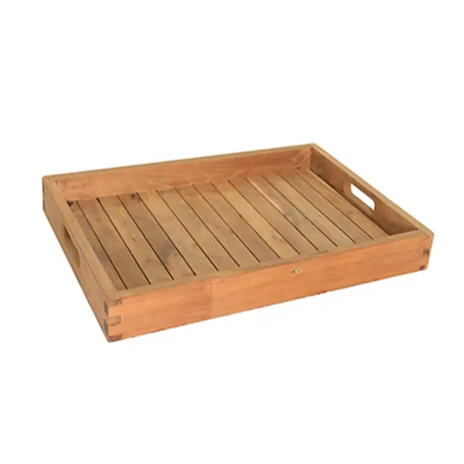 Bandeja de madera para juego de cubiertos, herramienta de cocina de almacenamiento y decoración hecha a mano de madera de teca de Indonesia