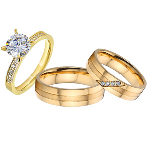 18k 골드 도금 보석 남자 반지 3pcs cz 다이아몬드 여성 커플 웨딩 약혼 반지 세트 - Product Image 3