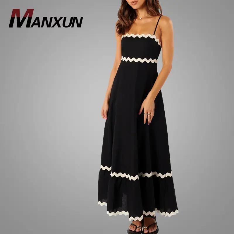 Custom Yana Spaghetti Strap Maxi Dresses Beautiful Sleeveless Wavy Grain Ladies Dress Causal Backless Zip Dress