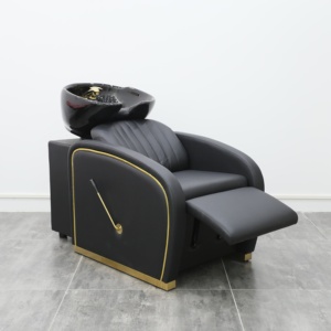 Moderner Schwarzer Leder-Friseurstuhl mit Weißer Schüssel für Haarwäsche, Salonmöbel für Beauty- und Friseursalons - Product Image 4