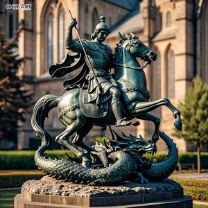 Grande fusione in bronzo che tiene crocifisso spada lancia cavallo Slay drago inghilterra patrono a grandezza naturale St <span class=keywords><strong>George</strong></span> statua in ottone - Product Image 1
