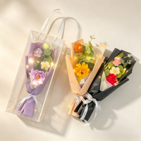 Bouquet de fleurs préservées faites à la main, fleurs au crochet créatives, fleurs tricotées finies, 35 cm, décoration pour la Saint-Valentin, cadeau respectueux de l'environnement