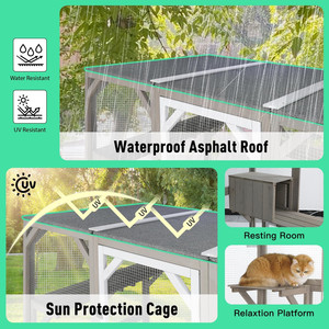 Petscosset 71 "Catio all'aperto recinzione per gatti grande casetta in legno con 5 platper - Product Image 3