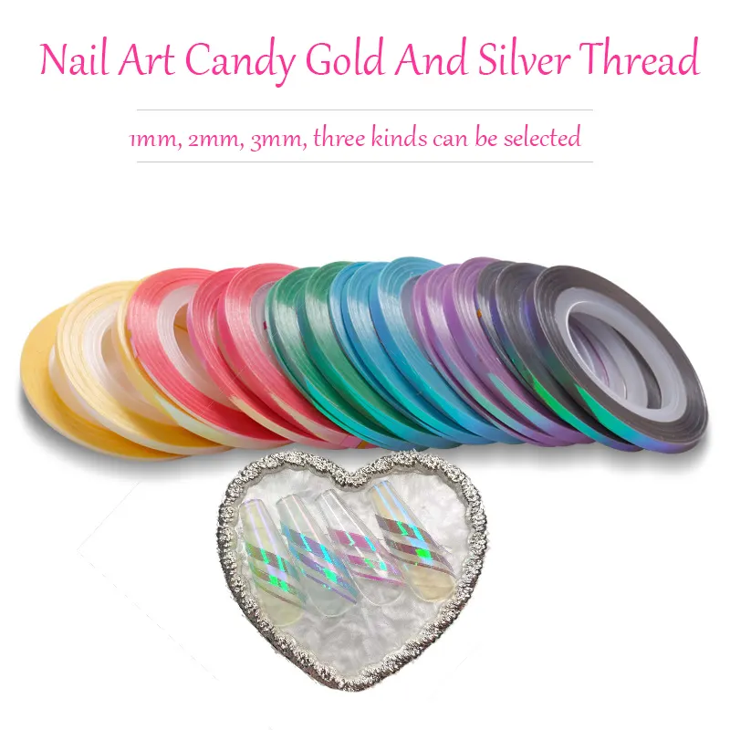 Factory Wholesale Nail Stickers 1mm/2mm/3mm Nail Art Candy Gold Silver Thread Striping Tapes For Nail Decorations
