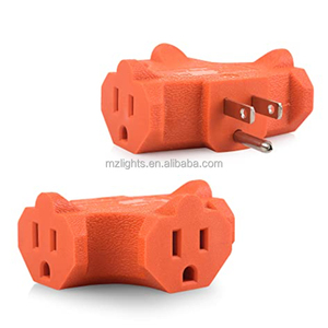 Extension de puissance robuste à triple sortie dans la direction T Adaptateur de robinet multidirectionnel mis à la terre 125V en forme de T Orange - Product Image 2