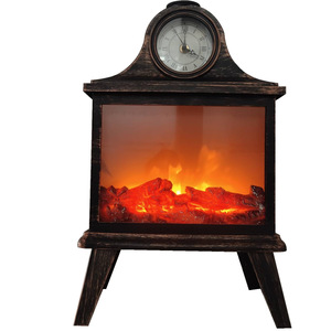 LED Simulated Flame Fireplace Tabletop <b>Heater</b> with Clock Retro Wood Electric Mantel for Living <b>Room</b> Bedroom - Product Image 1