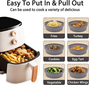 Lot de 3 doublures de friteuse à air pliables rondes <span class=keywords><strong>en</strong></span> silicone de 8 pouces réutilisables pour paniers 5-8QT Pots résistants à la chaleur et au four - Product Image 5