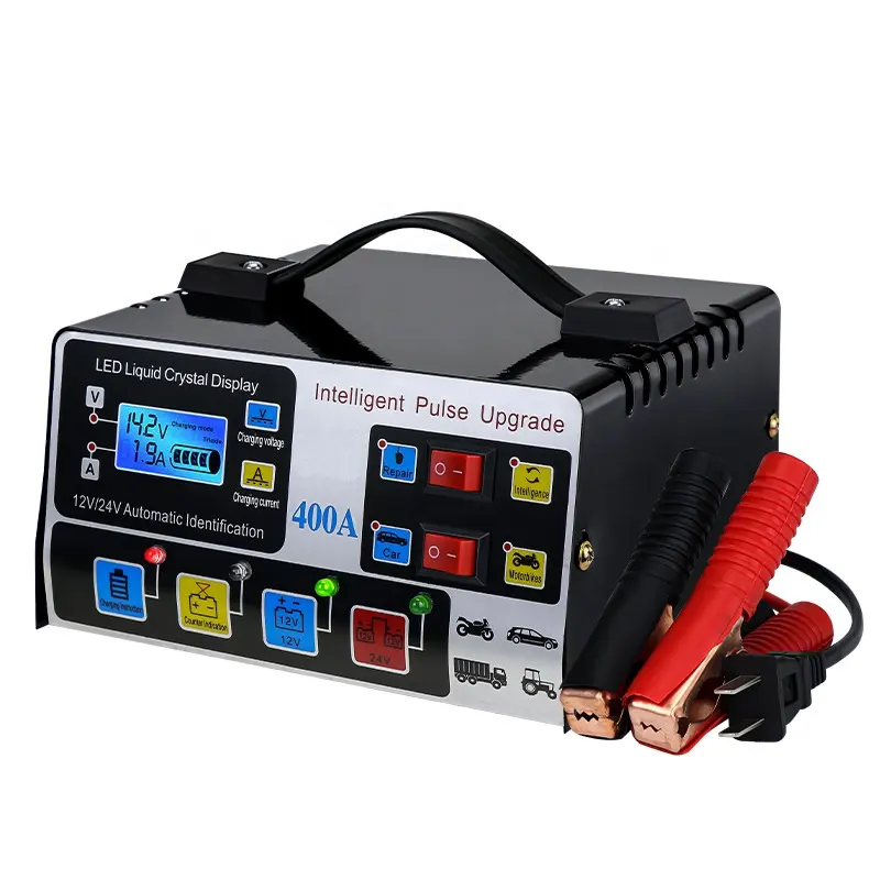 US EU Plug Use 12V24V 220W Car Battery Charger Fully Automatic High Frequency Intelligent Pulse Repair Charger LCD Display