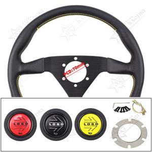 14 pouces 350mm universel 14 pouces noir jaune rouge couture droite JDM <span class=keywords><strong>Tuning</strong></span> <span class=keywords><strong>volant</strong></span> en cuir à rayons plats avec logo MO - Product Image 5