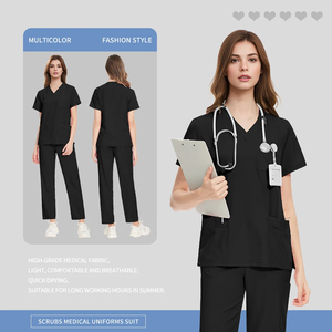 Ensemble de blouses médicales personnalisées deux pièces avec tenue médicale et blouses d'<span class=keywords><strong>infirmière</strong></span> pour infirmières pédiatriques en polyester bleu ciel avec OEM ODM - Product Image 6
