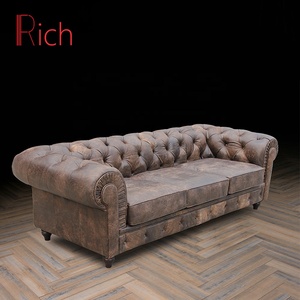 living room 3 seater retro leather couch large soft line buffalo coffee color leather sofas - Product Image 3