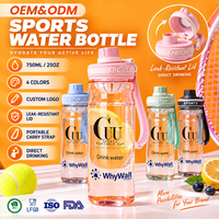 Bouteille d'eau sportive en plastique légère de 750 ml avec couvercle rabattable et sangle de transport, logo personnalisé pour la salle de sport et l'extérieur – Vente en gros