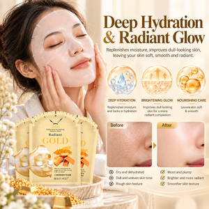 Hoja de máscara facial dorada de lujo con vitamina C e ingredientes herbales antiarrugas hidratante y reafirmante para una piel de aspecto más joven - Product Image 4