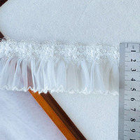 Dentelle en maille personnalisée à bordure picot blanche en polyester et soie, plissée, effet feuille de lotus, pour rideaux et vêtements DIY, en stock