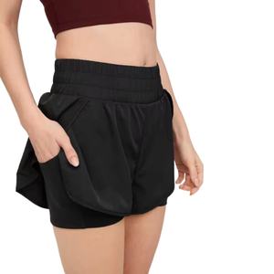 Wholesale <b>Women</b> Athletic <b>Tennis</b> <b>Shorts</b> 2 in 1 High Waist Running Workout Phone Pocket Polyester Spandex <b>Women</b> <b>Shorts</b> - Product Image 5