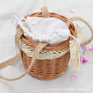 Mini Rattan Handbag 7 Inch With Lace Bow Summer Travel Women's Bag - Product Image 3