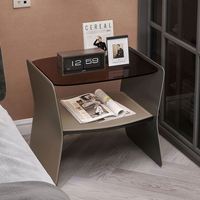 Table de chevet suspendue en cuir italien minimaliste avec plateau en verre trempé, design flottant de luxe