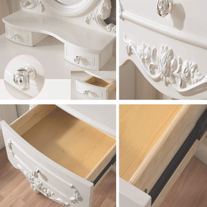 Owlprincess — table de maquillage en bois massif sculpté, tabouret de luxe d'appartement de chambre à coucher, européen moderne, argenté, avec miroir - Product Image 5