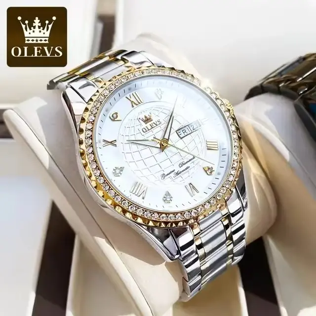Olevs 6616 Men Watch Fashion Business Date Diamond Analog Mechanical WristWatch Watch Men