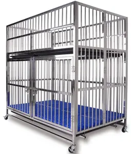 LIZE Pet köpek katlanır kafes hayvan nefes düğmesi ev Kennels lüks Metal tepsi 304 paslanmaz çelik küçük hayvanlar kafes gümüş - Product Image 2