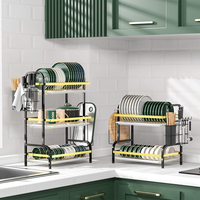 Armoire de cuisine en acier au carbone de grande capacité, support de vaisselle à 2 niveaux, vaisselle, passoires, organisateur