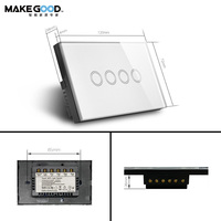 Makegood Panel de Interruptor Táctil Capacitivo de Cristal, Interruptor Táctil de Pared de 4 Bandas, Interruptor de Botón Táctil Cuádruple para Australia