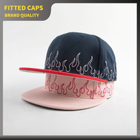 Casquette Snapback à 6 Panneaux à Visière Plate Broderie Flamme Bicolore Chapeau de Basketball Logo Personnalisé Streetwear Casquette de Baseball Vente en Gros