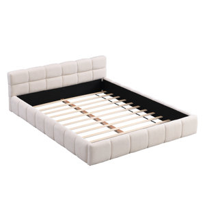 Cadre de lit moderne en tissu beige pour lit queen size avec design en damier - Product Image 4