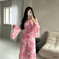Robe Abaya à imprimé floral musulman, robe longue à manches évasées, col en V, en mousseline de soie, vêtements islamiques modestes pour femmes, tenue décontractée pour tous les jours