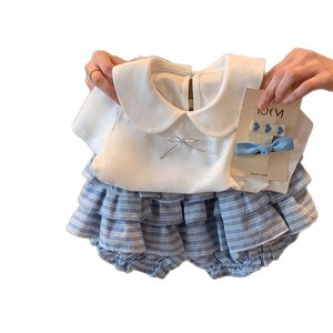 Tongxingyuan Girls Summer Two Piece Set Cotton Striped Shorts White T Shirt Kids Outfit - Product Image 3