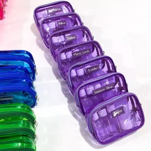 Bolsa de maquillaje transparente con cremallera impermeable de color personalizado de PVC, neceser organizador de cosméticos, conjunto de viaje con logotipo para mujer - Product Image 4