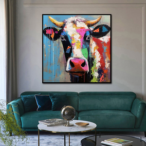 Stampa d'arte moderna astratta con testa di mucca, immagini di animali colorati, divertenti e carine, pittura su tela, decorazione per la casa, camera dei bambini, personalizzabile - Product Image 6