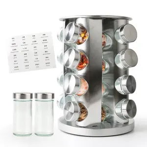 4 Tiers 16-Bottles Cabinet Revolving Countertop Rack Tower Refills Stainless Steel Seasoning Jar Kitchen Spice Storage Organizer