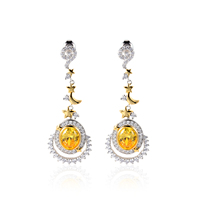 C9381 gioielli dimoranti Brand New Moon Star Bezel giallo dorato zirconi fatti a mano in argento Sterling 925 orecchini alla moda