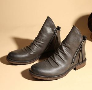 Nouvelles bottes d'hiver pour hommes avec fermeture éclair latérale, grandes tailles 38-48, bottes en cuir - Product Image 2