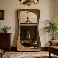 Miroir mural minimaliste en bois de couleur noyer