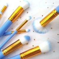 Set Kuas Makeup Serat Warna-warni 10 Buah Stok Pabrik Baru, Peralatan Kecantikan, Set Kuas Makeup Pemula, Grosir.