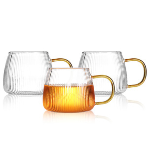 Tasse en verre à rayures verticales bon marché Tasse à thé en verre avec poignée <span class=keywords><strong>ambre</strong></span> Grande tasse en verre - Product Image 1