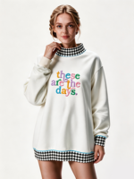 Sweat-shirt à col montant pour femme, longueur allongée, logo brodé personnalisé, sweat-shirt tricoté pour femme